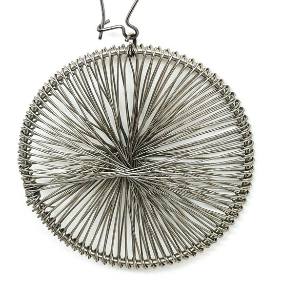Vintage 1980s Handmade Silver Tone Wire Dangle Earrings 3.5" Round Drop - Picture 3 of 8